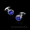 Vintage Pattern Luxury Blue Diamonds French Cufflinks Silver Plated Crystal Rhinestone Suit Cufflinks